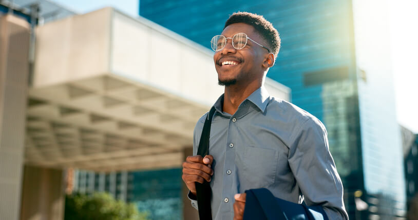 man heading to job interview