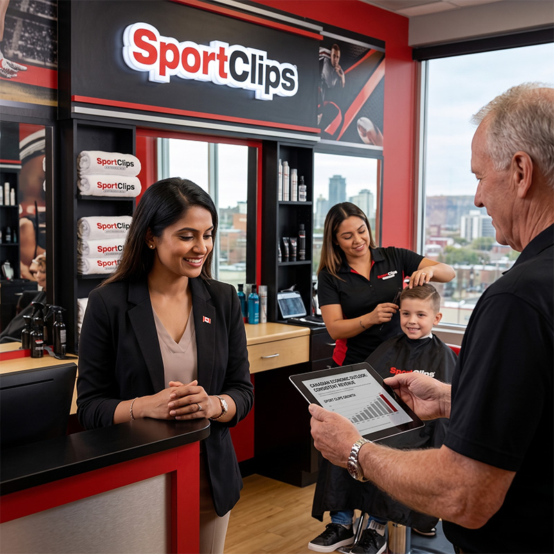 economic outlook in Canada chart on tablet in Sport Clips location